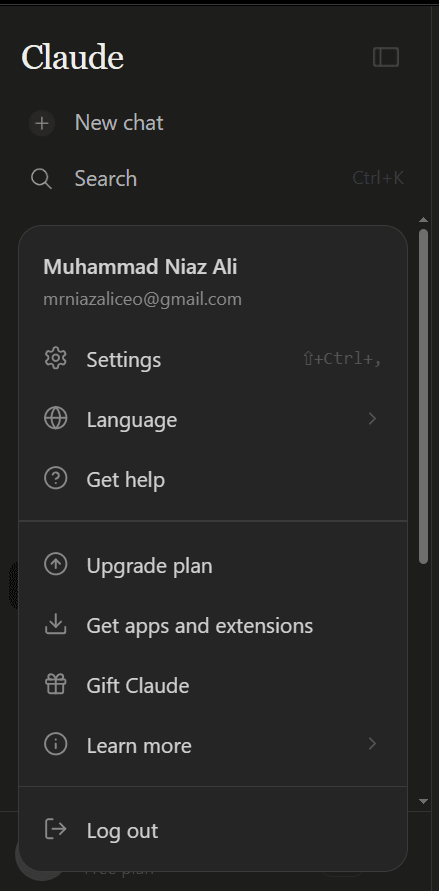 Claude AI sidebar rebuilt from sketch by Muhammad Niaz Ali Pakistan